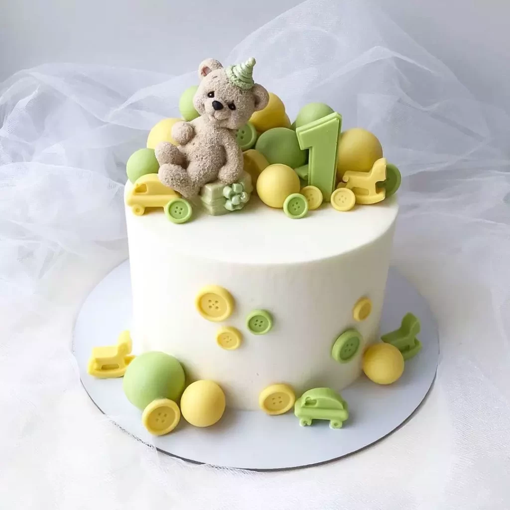 Торт з ведмедиком на 1 рік для хлопчика Торт с мишкой на 1 год для мальчика