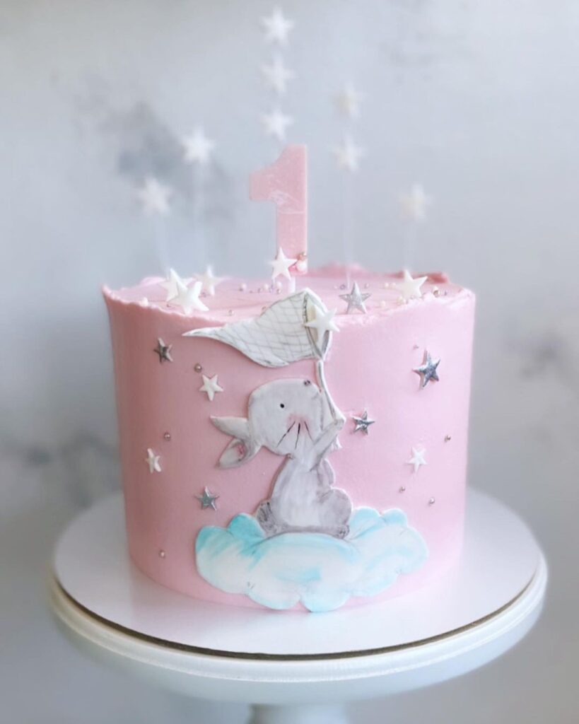Рожевий торт на 1 рік дівчинці Розовый торт на 1 год девочке