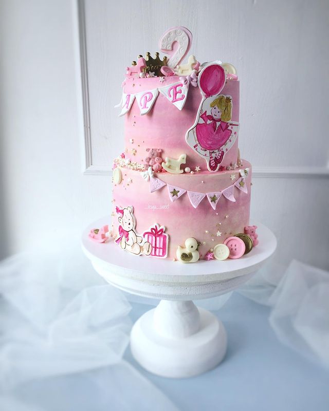 Двоярусний торт на 2 роки дівчинці Двухъярусный торт на 2 года девочке