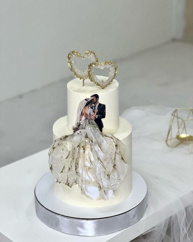 Свадебный торт с рисунком молодоженов