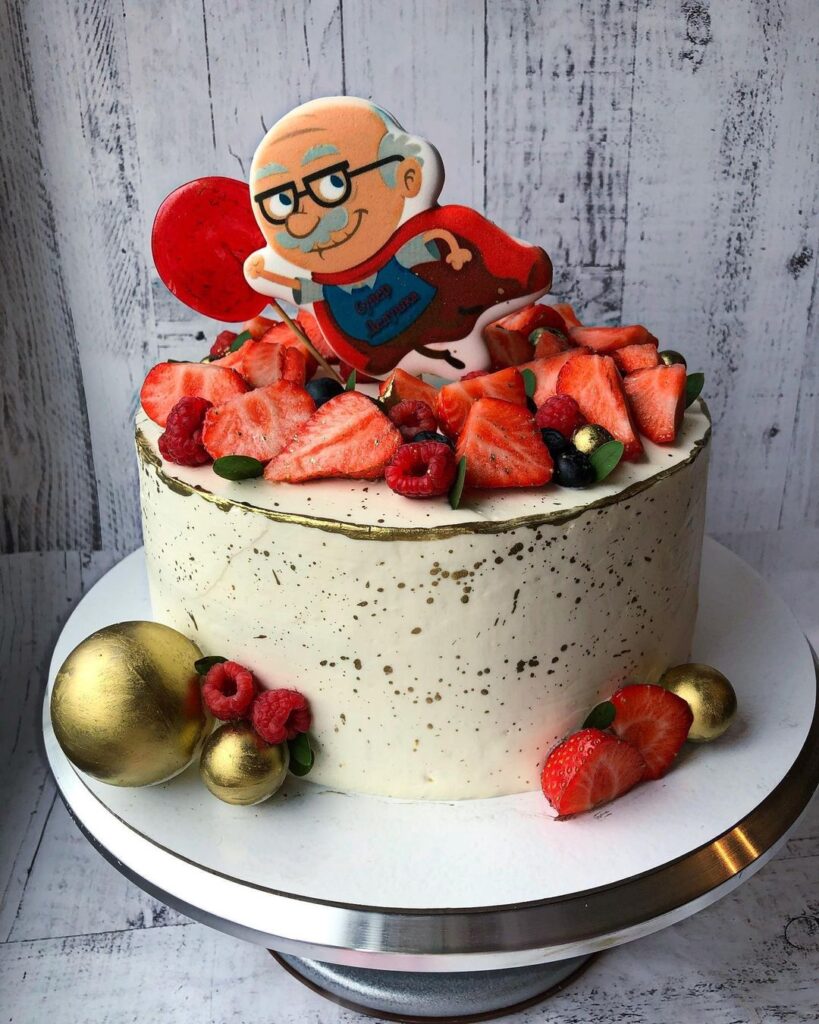 Торт з малюнком дідуся на топпері Торт с рисунком дедушки на топпере