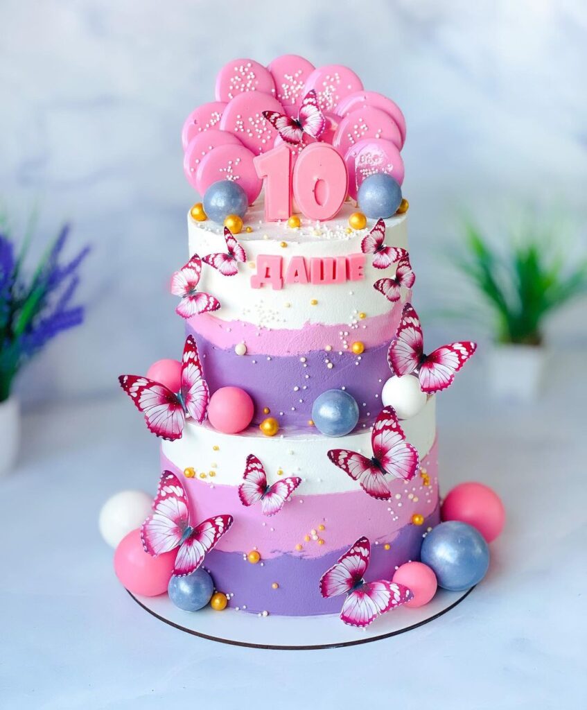 Двоярусний торт на 10 років дівчинці Двухъярусный торт на 10 лет девочке