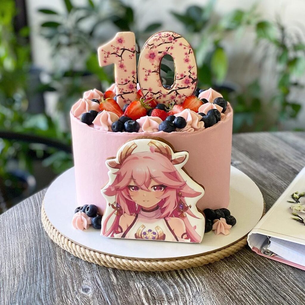 Торт на 10 років дівчинці з аніме героєм Торт на 10 лет девочке с аниме героем
