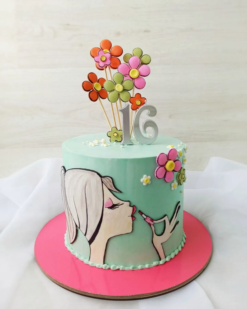 Торт с рисунком девочки на 16 лет
